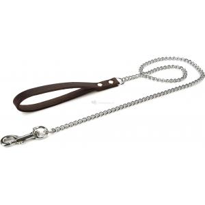 Afbeelding Hondenriem met ketting 120cm x 16mm bruin door Huisdierexpress.nl