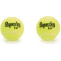 Tennisbal met pieper hondenspeeltje 2 stuks geel 8 cm