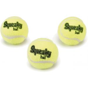 Tennisbal met pieper hondenspeeltje 3 stuks geel 5 cm
