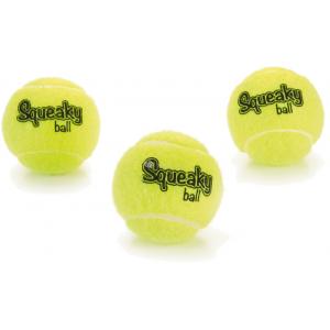 Afbeelding Tennisbal met pieper hondenspeeltje 3 stuks geel 6.5 cm door Huisdierexpress.nl