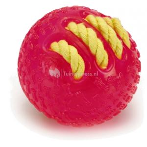 Beeztees TPR bal met gevlochten touw hondenspeeltje roze 8 cm