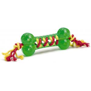 TPR hondenspeeltje stick met gevlochten touw groen 16 cm