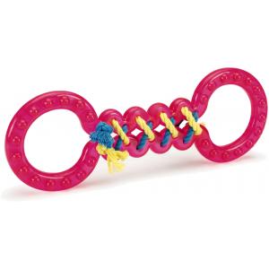 Afbeelding TPR hondenspeeltje Tug Toy met gevlochten touw roze 33 cm door Huisdierexpress.nl