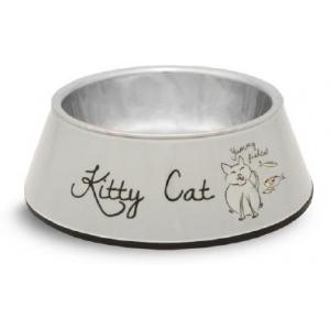 Afbeelding Melamine rvs eetbak kitty cat grijs door Huisdierexpress.nl