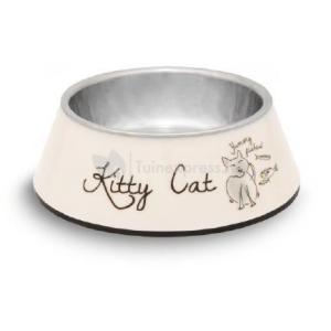 Afbeelding Melamine rvs eetbak kitty cat wit door Huisdierexpress.nl